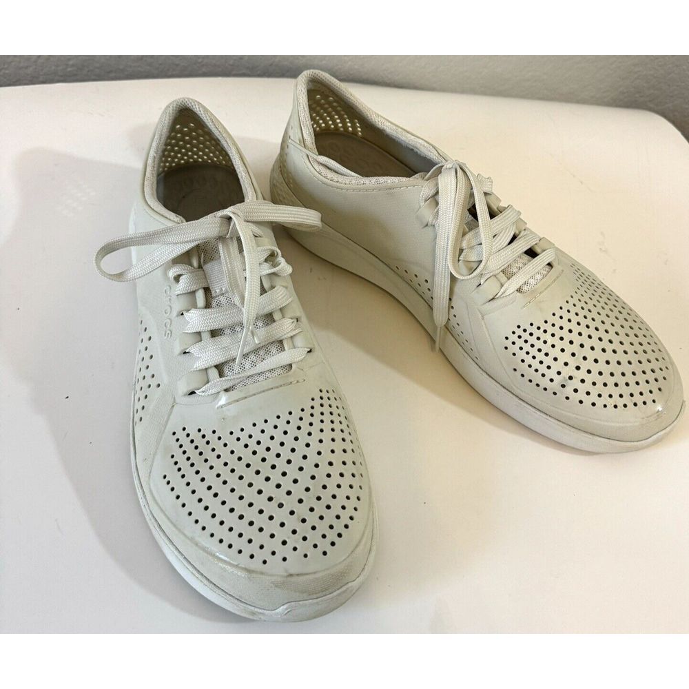 Crocs LiteRide Pacer Men's Size 12 Lace up Sneaker Shoes Ivory 204967